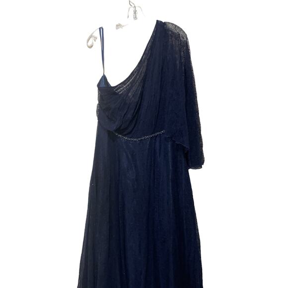 Mac Duggal Embellished One-Shoulder Draped Gown Navy Size 18 - Picture 6 of 8